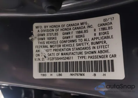 2017 Honda Civic Lx из США, поврежденный, VIN 2HGFC2F55HH524611